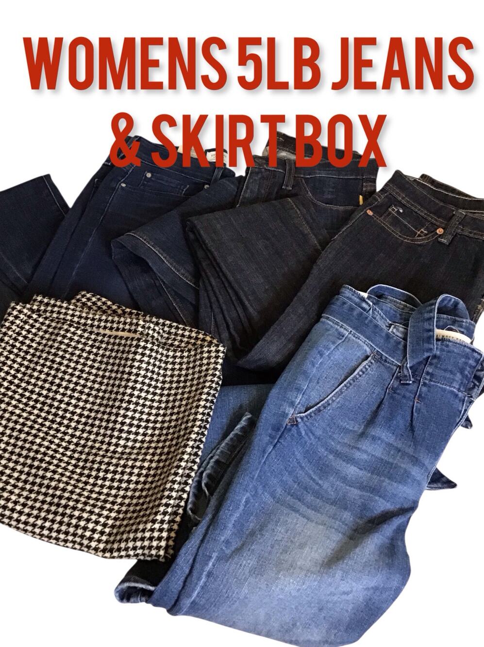Women’s 5lb Clothes box Of Bottoms (Jeans & Skirts) Sz.4/Xs various Brands 5 pcs